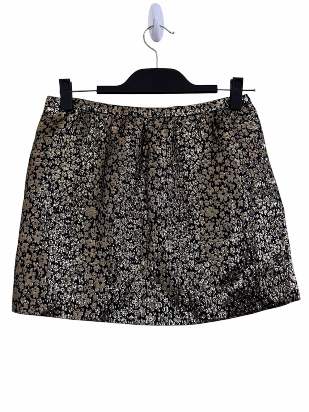 J. Crew Black Mini Skirt‎ with Gold Metallic Floral Jacquard